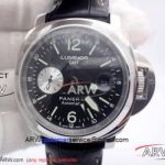 Perfect Replica Panerai Luminor Marina GMT 44MM  Watch -  PAM00088 Stainless Steel Case Black Leather 